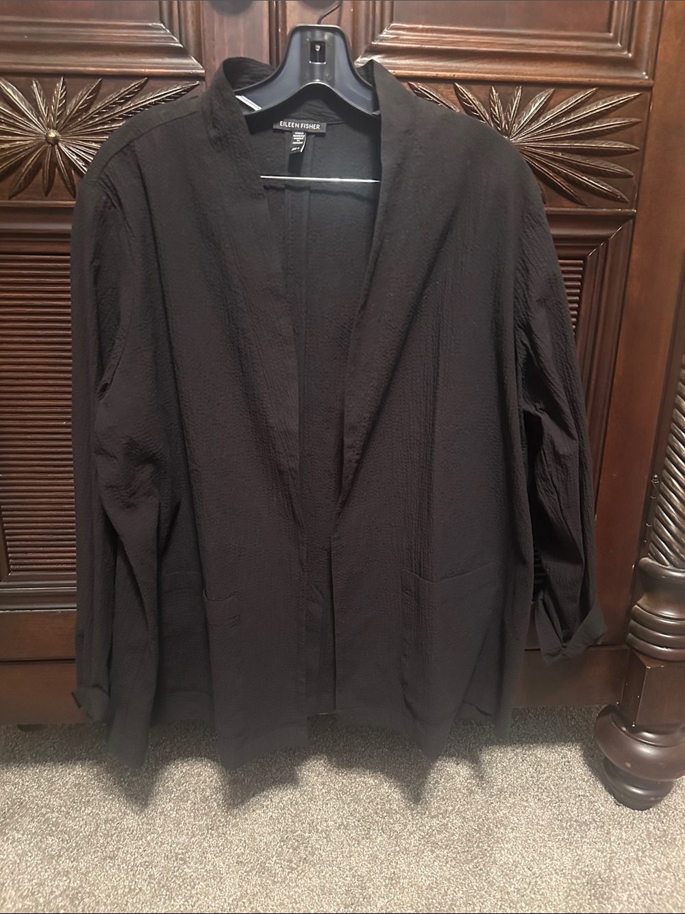 Eileen Fisher Black Textured Open-Front Cardigan